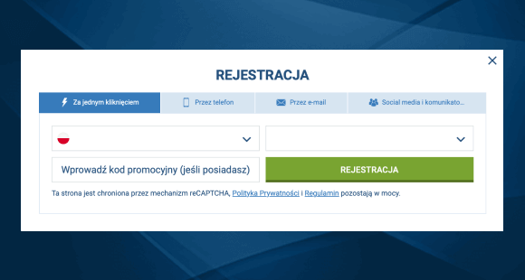 Formularz rejestracyjny 1xBet